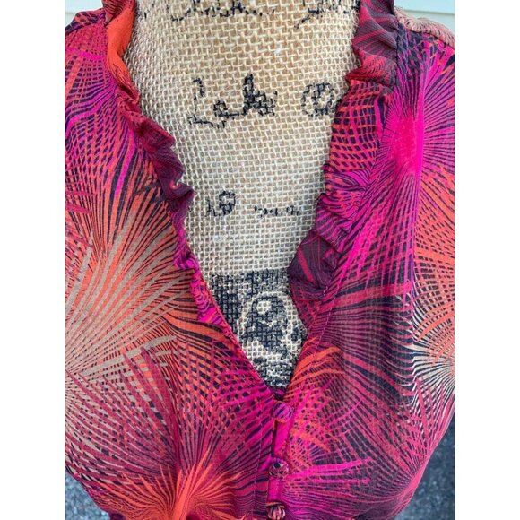 🍒 2/$20 🍒 Multicolored Sheer Starburst Pattern Blouse Bunched Waist sz M - Picture 3 of 5